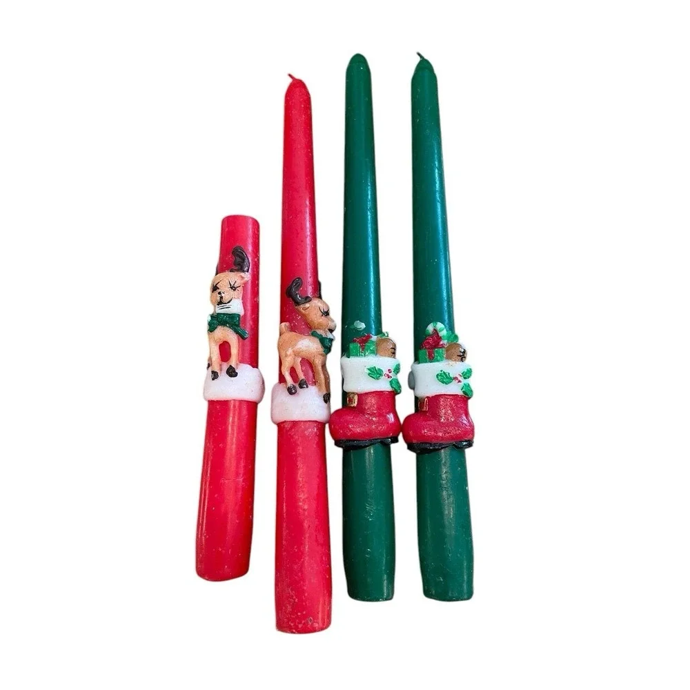 Vintage Christmas Candles Lot 8 Mid Century Red Green Santa Snowman Caroler MCM